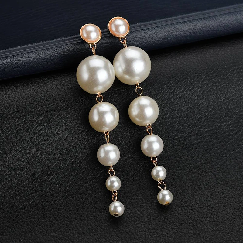 Simulated Pearl Long Clip on Earrings Without Piercing for Women Wedding Party Ear Clips Gift