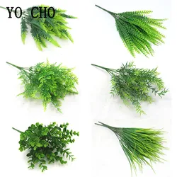 YO CHO Artificial Plants Plastic Twigs Green Grass Fake Plants Twigs Leaves Grass Flower Arrangement Wedding Party Home Decor