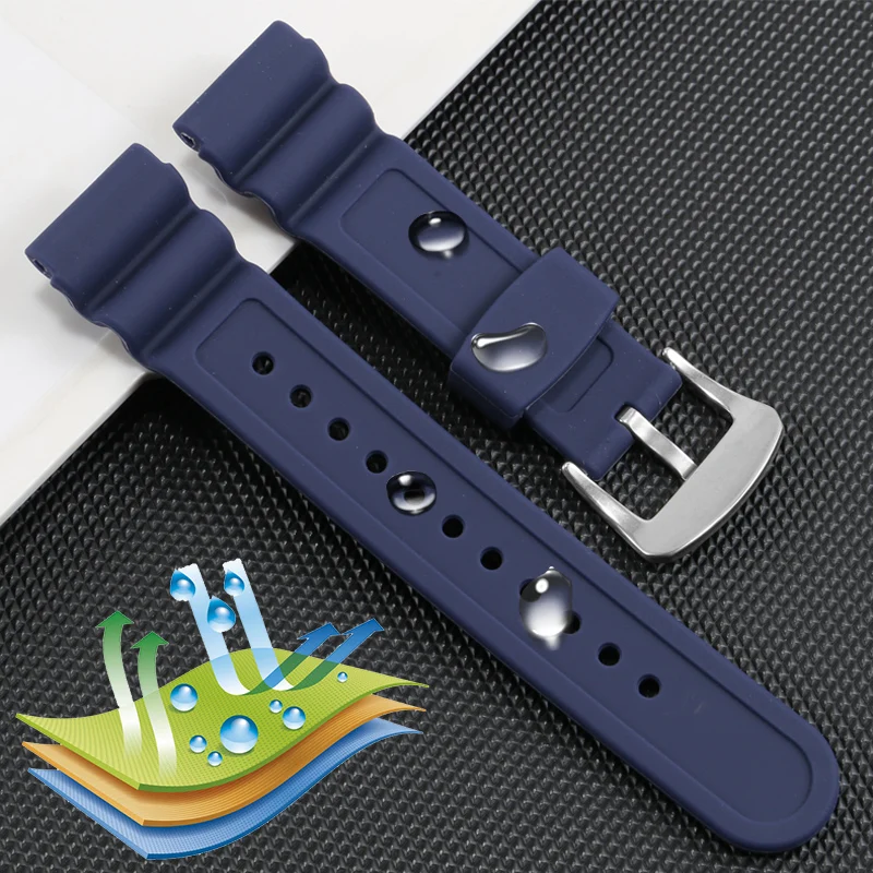 Silicone Watchband Replacement Seiko SNE544 Series 22mm Waterproof Sport Rubber Strap Black White Gray Blue Green