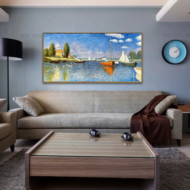 100% Hand-painted Port And Ship And Sea Landscape Abstract Oil Painting Wall Art Home Decor Picture Modern On Canvas Frameless