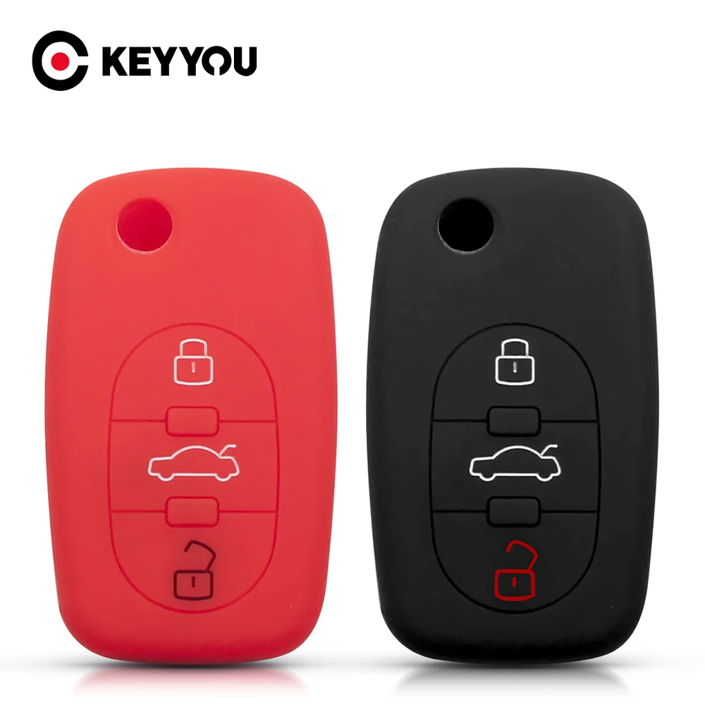 KEYYOU Silicone Car Key Cover Case Skin Jacket For Audi A2 A3 S3 A4 S4 A6 S6 RS6 A8 Tt Allroad 3 Buttons Folding Remote Holder