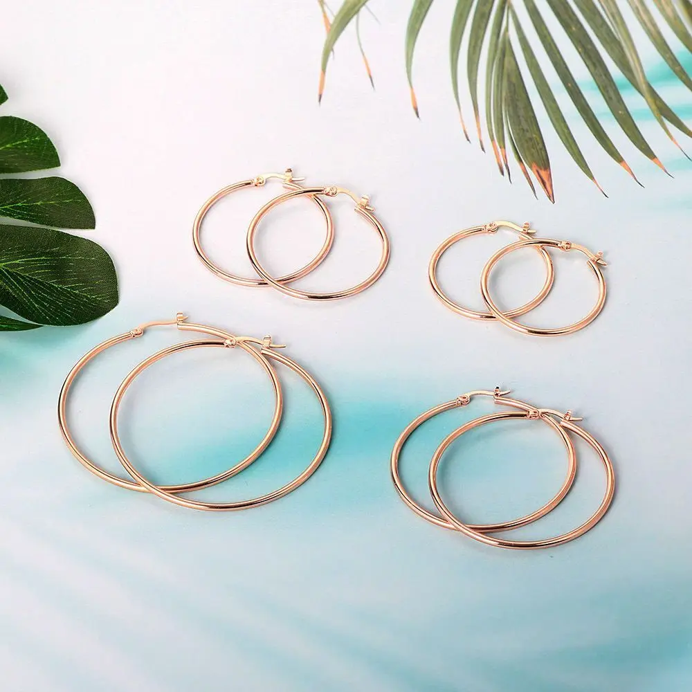 MxGxFam  3cm/4cm/5cm/6cm Yellow White Rose Gold Plated Smooth Circle Hoop Earrings For Women Fashion Jewelry all Size all Color