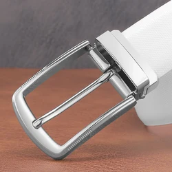 High Quality pin buckle designer belts men white genuine leather Waist Strap Cowskin cintos masculinos fashion ceinture homme