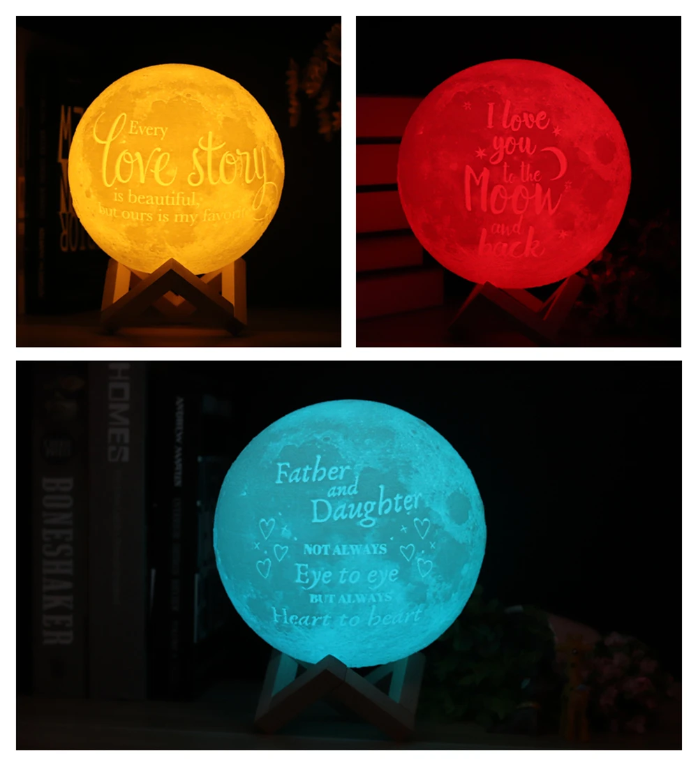 Lámpara de luna de impresión 3D personalizada, foto/texto, luz nocturna personalizada, recargable por USB, táctil/toque/interruptor remoto