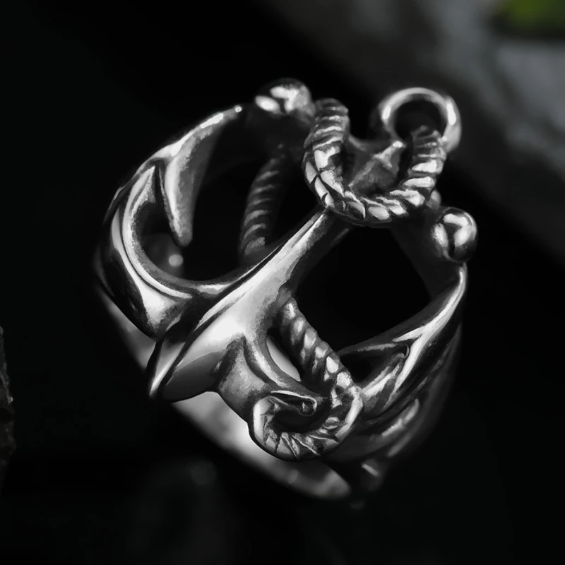 New European and American Mens Stainless Steel Anchor Ring Trident Totem Punk Boys Hip Hop Gift