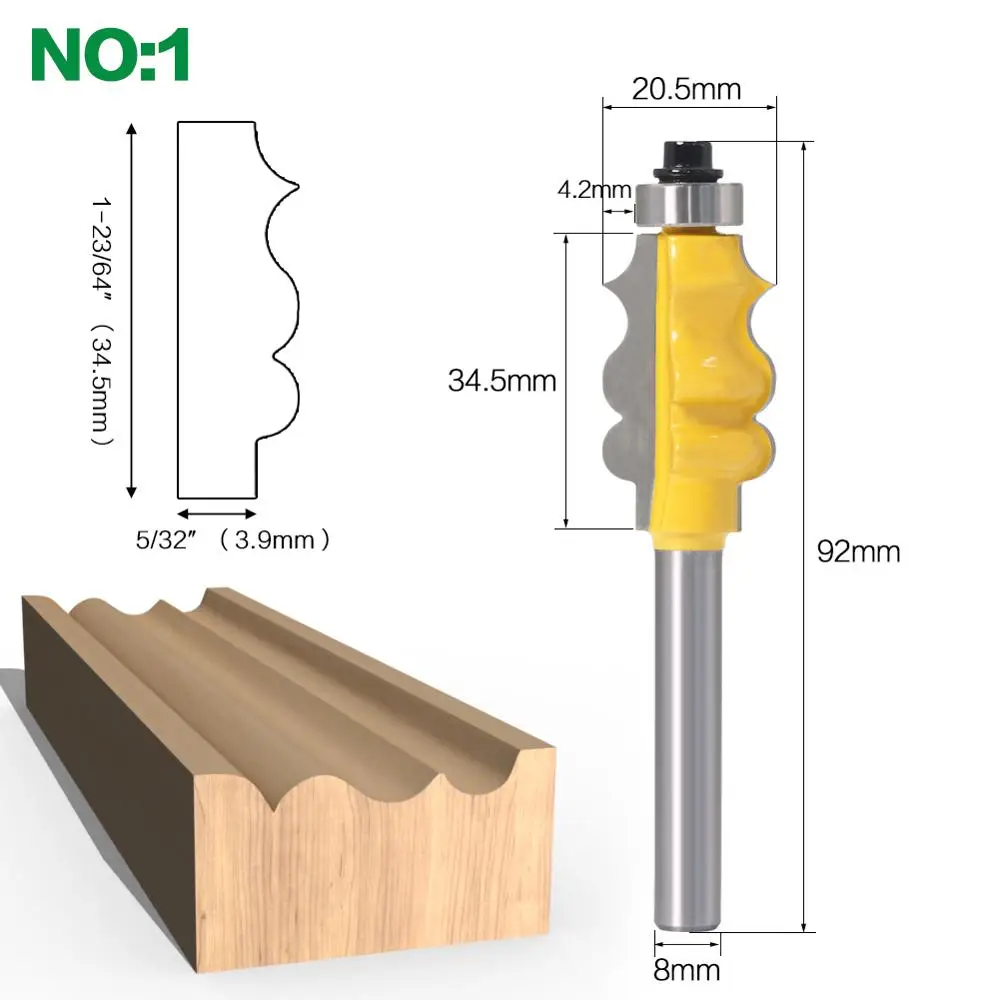 1PC 8mm Shank Picture Frame / Molding Router Bit - Large Trimming Wood Milling Cutter for Woodwork Cutter Power Tools