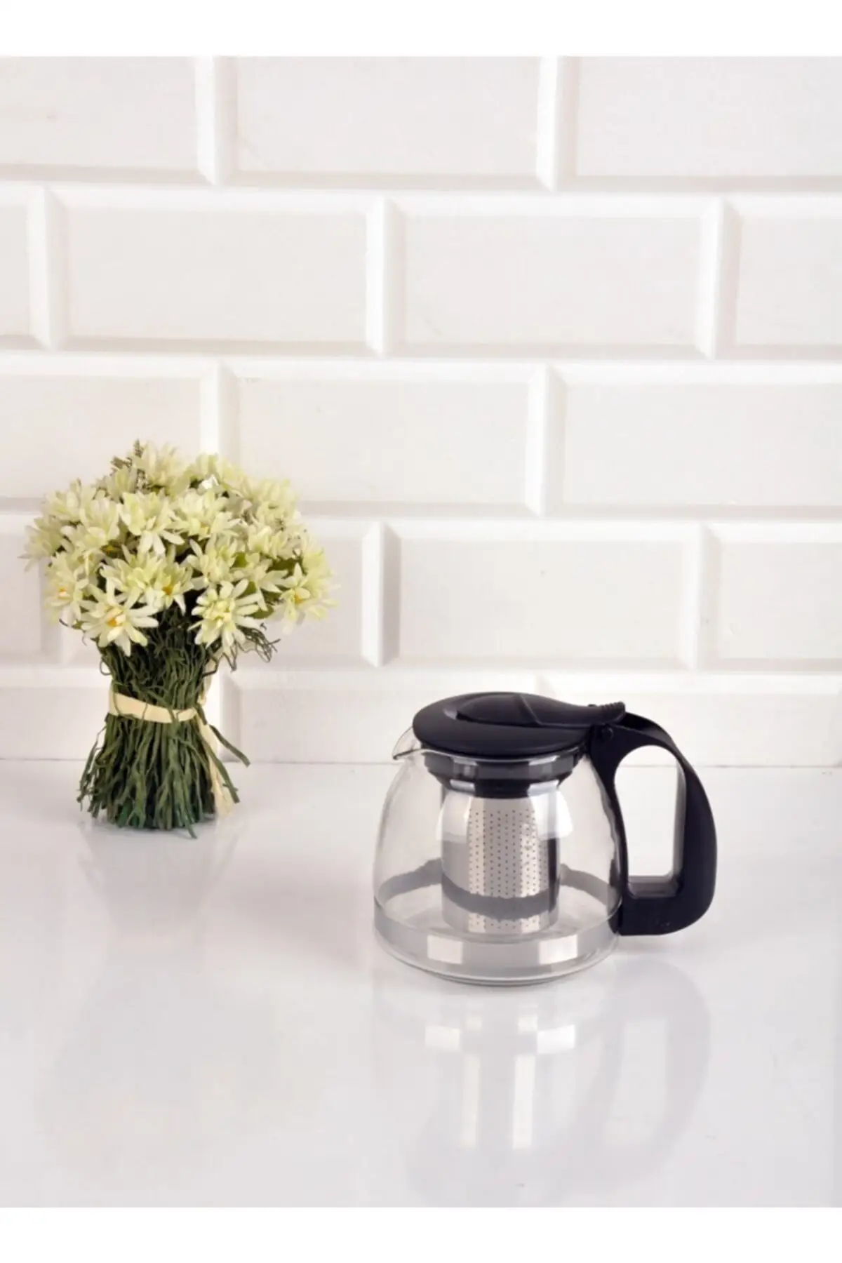 Sampurchase 700 Ml Black Strainer Glass Teapot