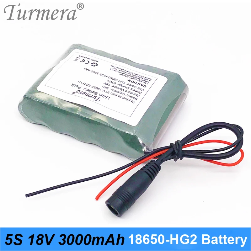 5S 18V 21V 3000mAh Reachargeable Lithium Battery Pack TUR18650HG2 3000mAh 30A Battery Cell with 5S BMS for Screwdriver 18V 21V