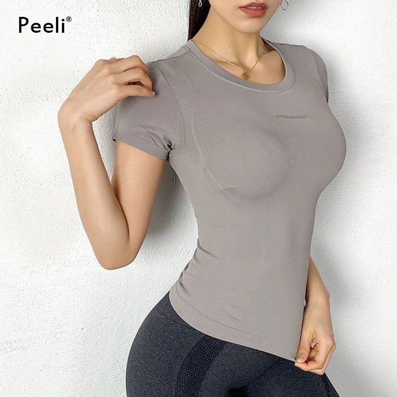 Camicie da corsa a maniche corte Peeli palestra Yoga traspirante Top 2022 magliette maglia sportiva canotta da donna Fitness abbigliamento sportivo