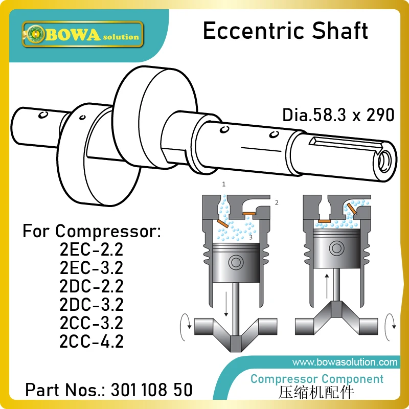 Quality excentric Shaft is designed for 2 cylinder recipricating piston refrigeration compressors, such as 2CC3.2(Y)