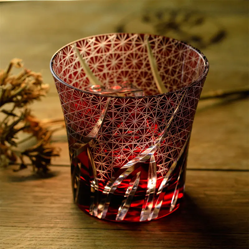 CHAMVIN Limited Edo Kiriko Japanese Glass Ayaka Cut Flower Cup Pure Handmade Whisky Scotch Glasses With Gift Box