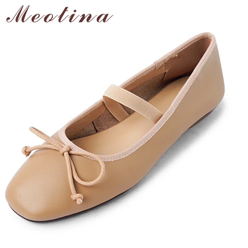 

Meotina Women Mary Janes Shoes Genuine Leather Flat Shoes Bow Square Toe Ladies Footwear 2022 Spring Wine Toe 40 Cow Leather