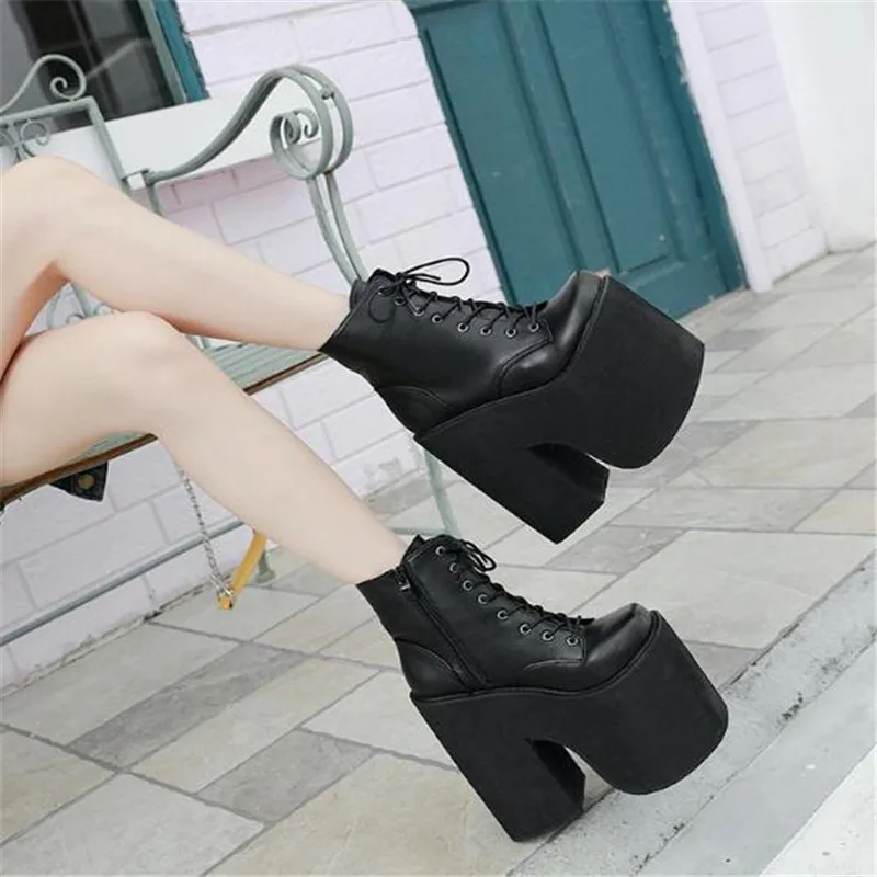 Large size shoes  fashion new hate sky high 17 cm stage DJ performance women same nightclub coarse heel boots 43