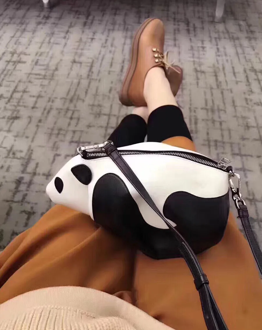 Imagem -05 - Panda de Couro Genuíno Bolsa Crossbody para Mulheres Conjunto Pequeno e Grande Embreagem em Forma de Animal Bonito Bolsa de Moedas