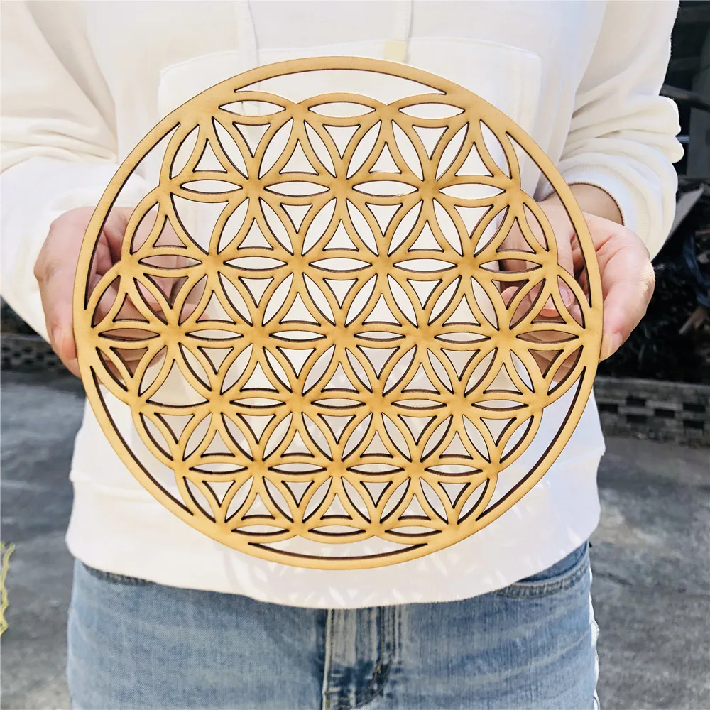 Home Decor Home Wall Decor Handmade Coasters Flower of Life Shape Wooden Wall Sign Flower Of Life Energy Mat Slice Wood Base