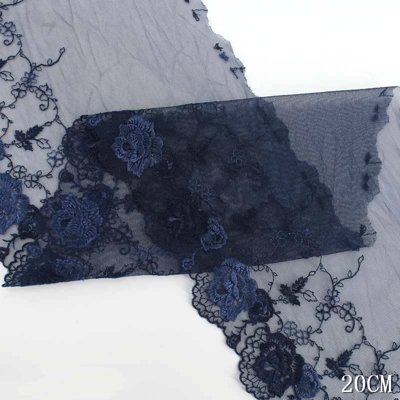 41Yards Dark Blue Floral Embroidery Lace Trim Mesh Fabric For Lingerie Bra Underwear Garment Dress Sewing 20cm Width