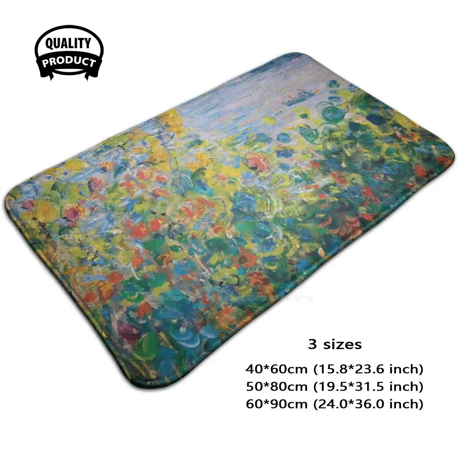 Claude - Flower Beds At Vétheuil Soft Cushion Home Carpet Door Mat Car Rug Claude Impressionist Masterpiece Floral Landscape