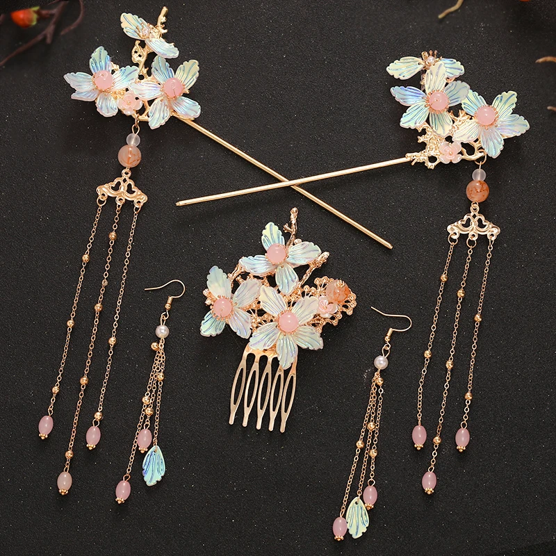 Headdress Female Vintage Hair Accessories a Pair of Hairclips Long Fringe Hairpin Tuinga Antique Style Tassel