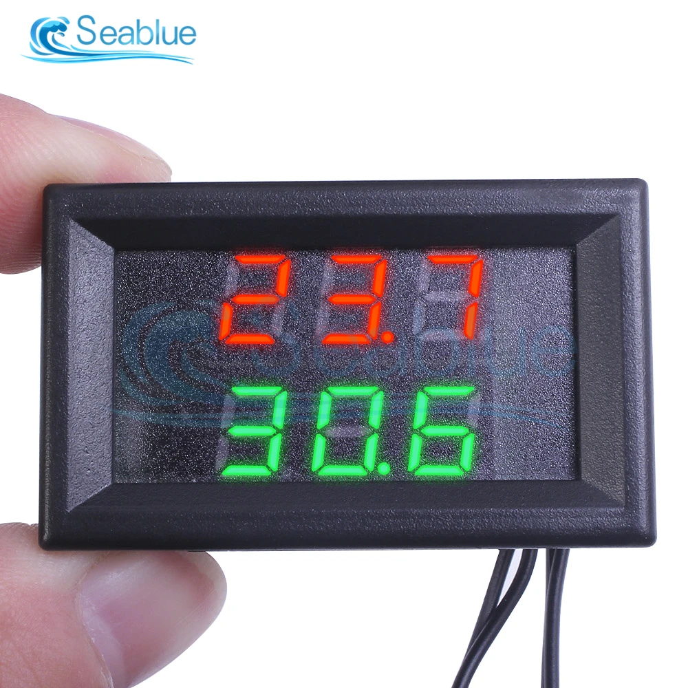 DC 12V 24V LED Dual Display Digital Thermometer Temperature Sensor Tester With Dual NTC Waterproof Metal Probe 4V-28V For Car