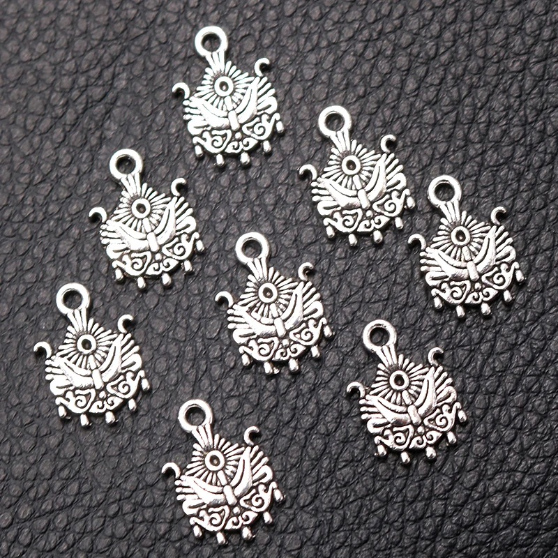 25pcs Silver Plated Sun & Double Wings Charm Metal Pendant Earrings Bracelet DIY Retro Jewelry Handicraft Accessories 17*12mm