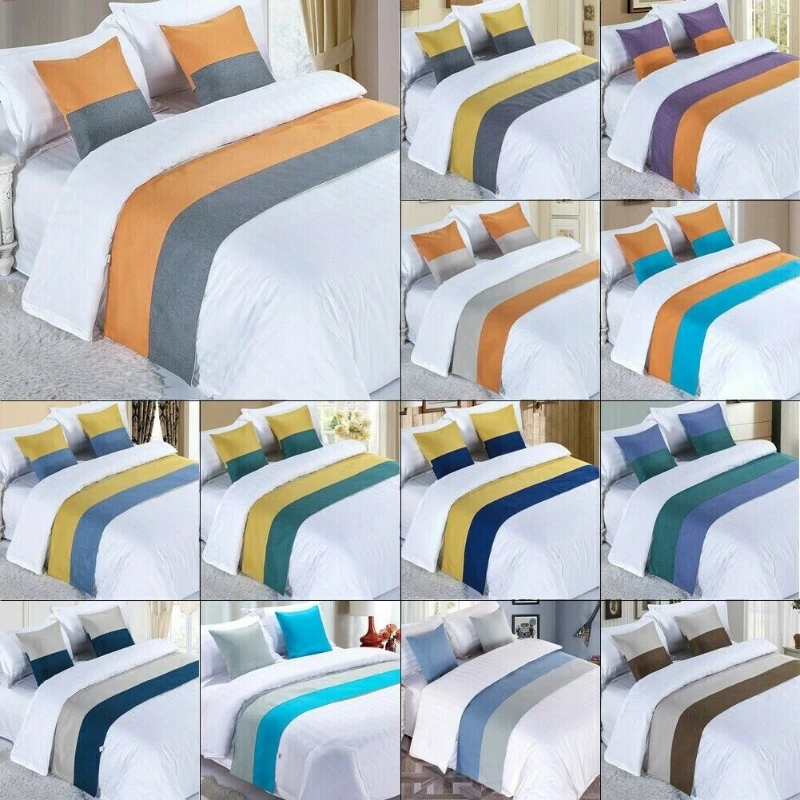 

3Pcs Solid Color Soft No Fading Modern Bed Runner Bedding Scarf Protection for Bedroom Hotel Wedding Room