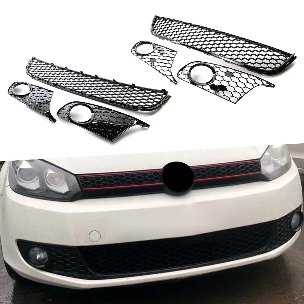 Car ABS Honeycomb Front Lower Bumper Mesh Grille Fog Light Grill For VW Golf 6 Jetta MK6 2009 2010 2011 2012 2013 3Pcs/Set