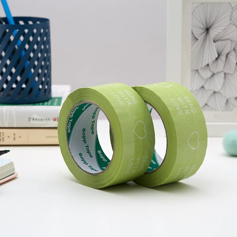 Light Green BOPP Tapes SEND WITH LOVE Courier Packing Tape Express Boxes Sealing Tapes Logistic Supplies 4.5cm x 100M