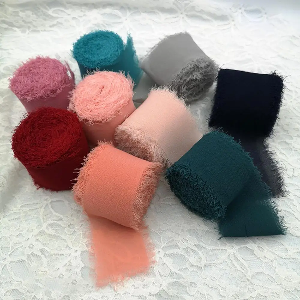 New Frayed Edged Wrinkle Chiffon Silk Ribbon Wedding Flower Bouquet Wrap Decor Prop Colorful Ribbon