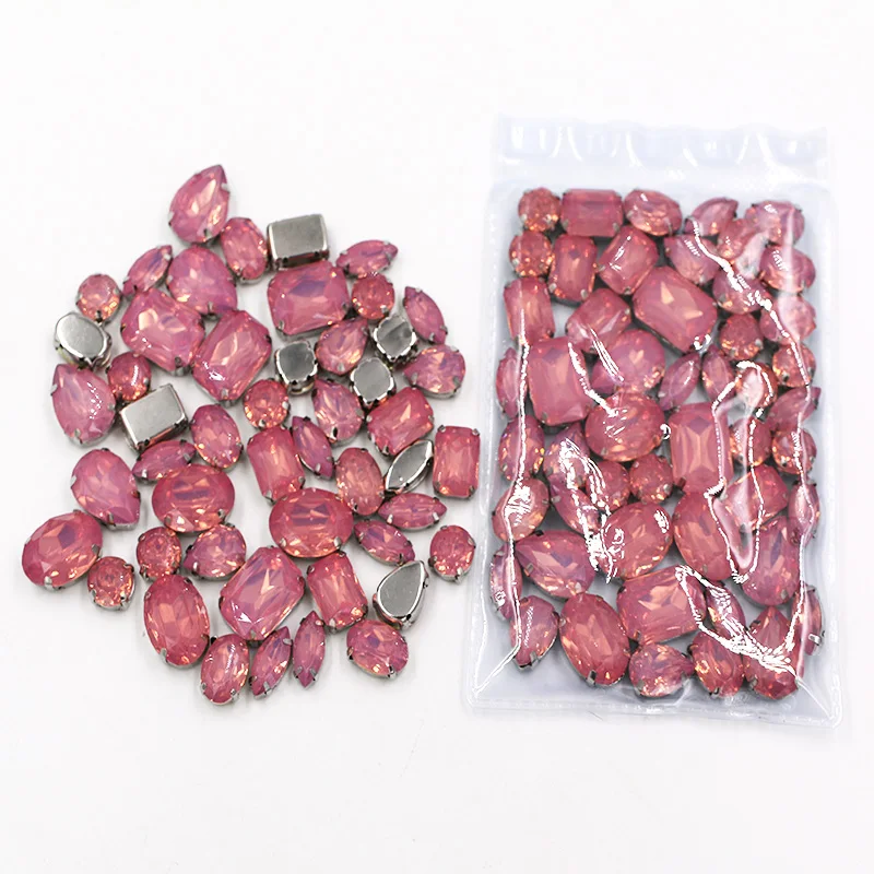 NEW  50pcs / bag mixed shape resin Pink rhinestones faltback sew on rhinestone clothing earrings necklace accessories