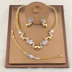 Jewelry For Women 2024 Brilliant Cubic Zircon Necklace Earrings Ring and Bracelet Wedding Bridal Jewelry Sets Dress Accessories