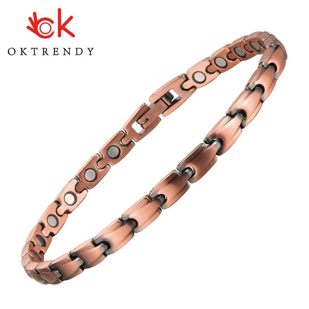 Healthy Magnetic Therapy Bracelet for Women Copper Chain Link Charm Bangles Magnet Wristband Drop-Ship