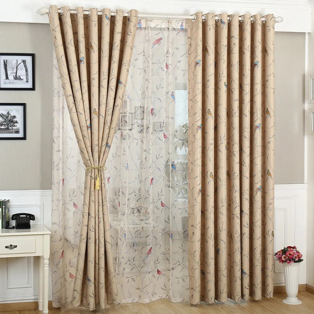 Forest Bird Living Room Curtains Polyester Thermal Insulation Kitchen Bedroom Valances Custom Made Window Door Curtain 2028