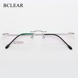 BCLEAR Rimless Prescription Glasses Frame Men Myopia Optical Eyeglasses Frame Male Clear Luxuyr Brand High End Korean Spectacles