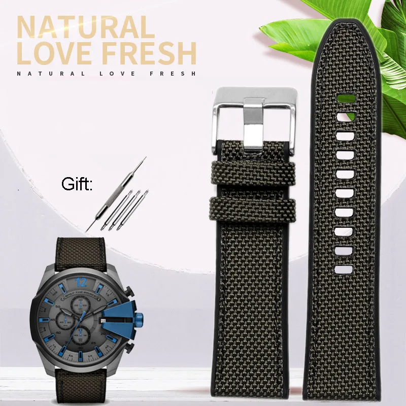 Fashion canvas nylon watchband for DZ4512 DZ7420 DZ7395 DZ4500 DZ4506 waterproof strap 24 26 28mm black armygreen wrist bracelet