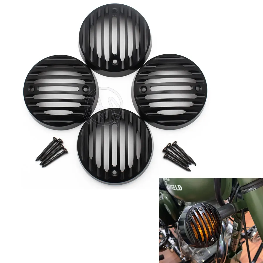4PCS Turn Signal Light Protector Indicator Grill Cover for Royal Enfield Classic 500 Black