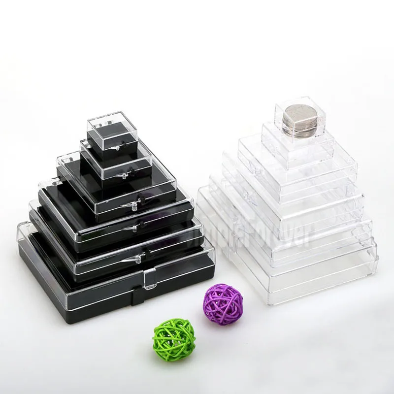 

100pcs/lot 7*7*1.9cm Clear Plastic Square Box With Lid Cover Small Diaplay Box Organizer Package Sample Collection