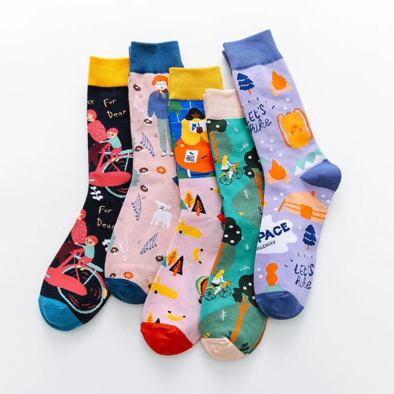 

New Fashion Socks Cotton Personalized Graffiti Illustration Men's And Women's Socks Cartoon Creative Tube Street Socks Funny