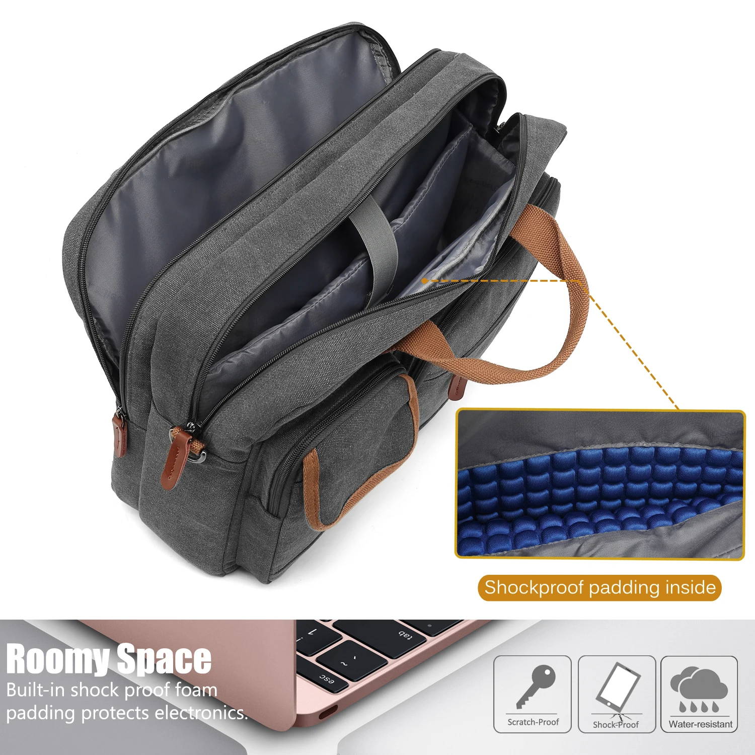 CoolBELL 15.6/17.3 Inch Laptop Bag Canvas/Nylon Briefcase Protective Messenger Bag Shoulder Bag Multi-functional Business Bag