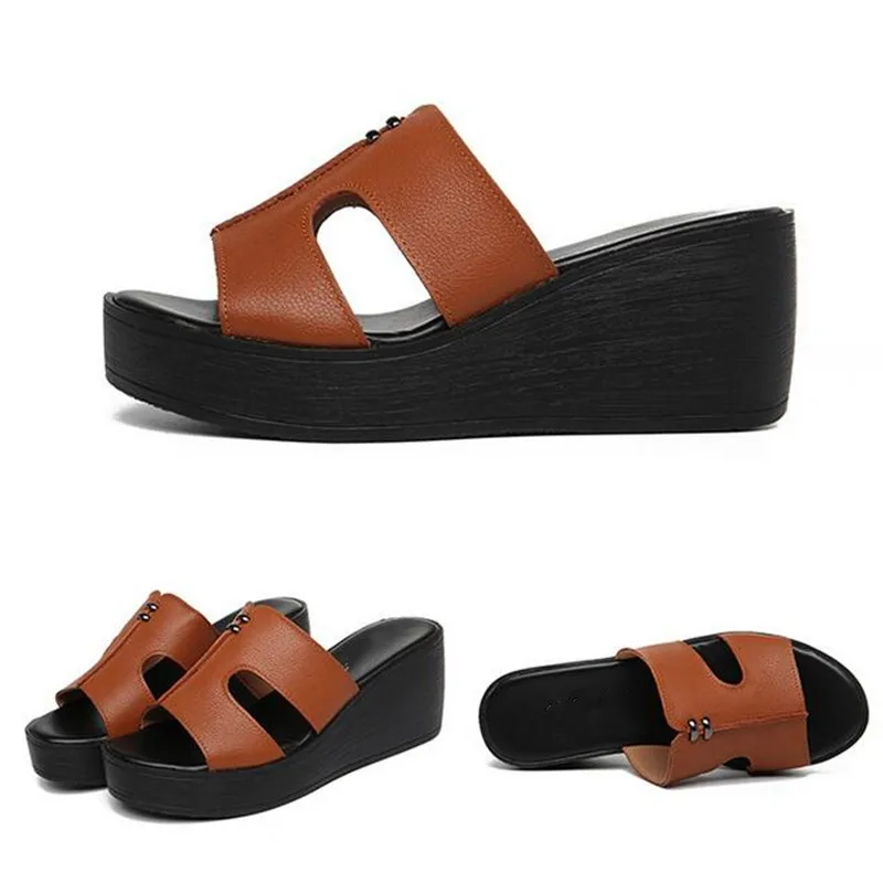 Elegant Comfortable Genuine Leather Shoes Woman Sandals Slippers 2024 Newest Platform Shoes Wedges Slippers Summer Women Sandals