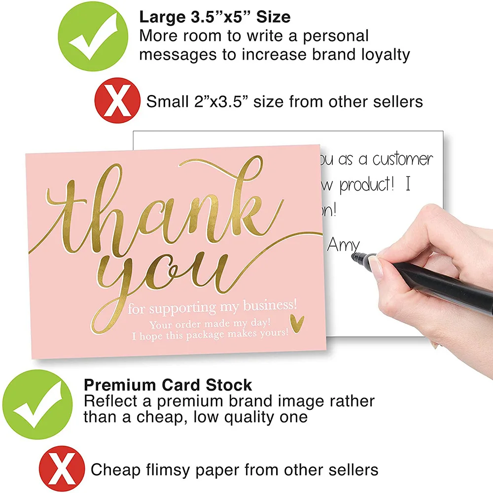 10-50pcs Pink Thank You for Supporting My Small Business Card Thanks Greeting Card Appreciation Cardstock for Sellers Gift 5*9cm