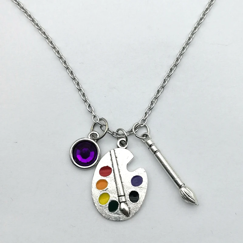 2020 color Artist's Palette Necklace Painter's Pallet  Charm necklace Paint Brush and Paint Jewelry