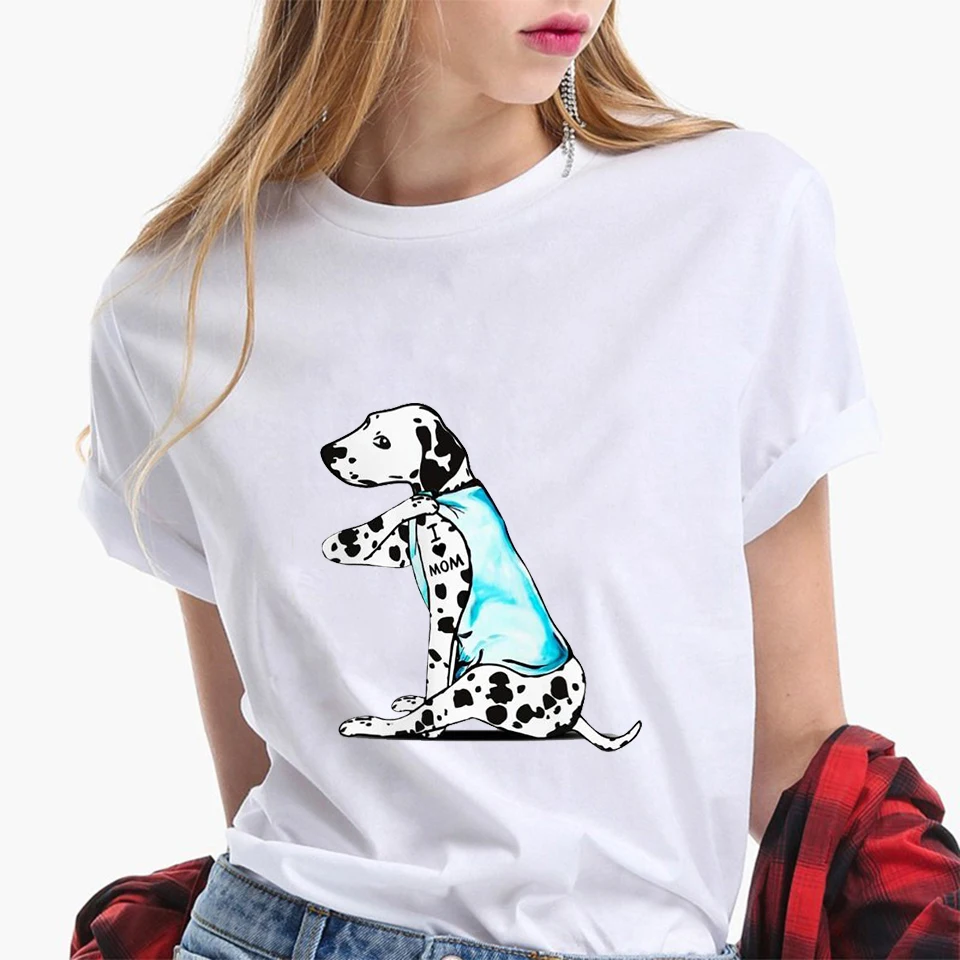 Summer T Shirt Women Clothing I Love Mom Printed Dog Short Sleeve T-shirt Women Casual Graphic Tops Female Tees Woman T-shirts