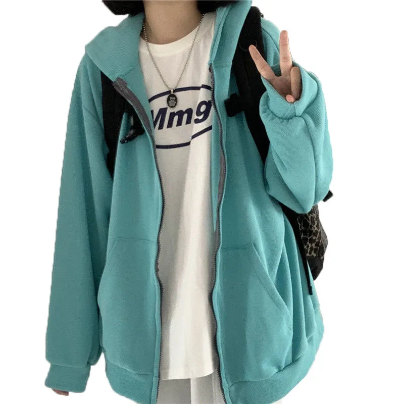 

2021 New Schoolgirl Hoodies Spring Autumn Female College Student Sweatshirt Women's Cardigan Coat Ladies Hooded Baseball Uniform