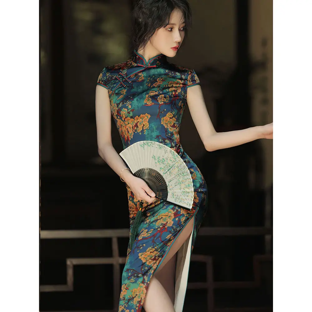 Women Summer Cheongsam Retro Chinese Style Vintage A-Line Dress Slim Elegant Qipao Oriental Party Dress S To XXL