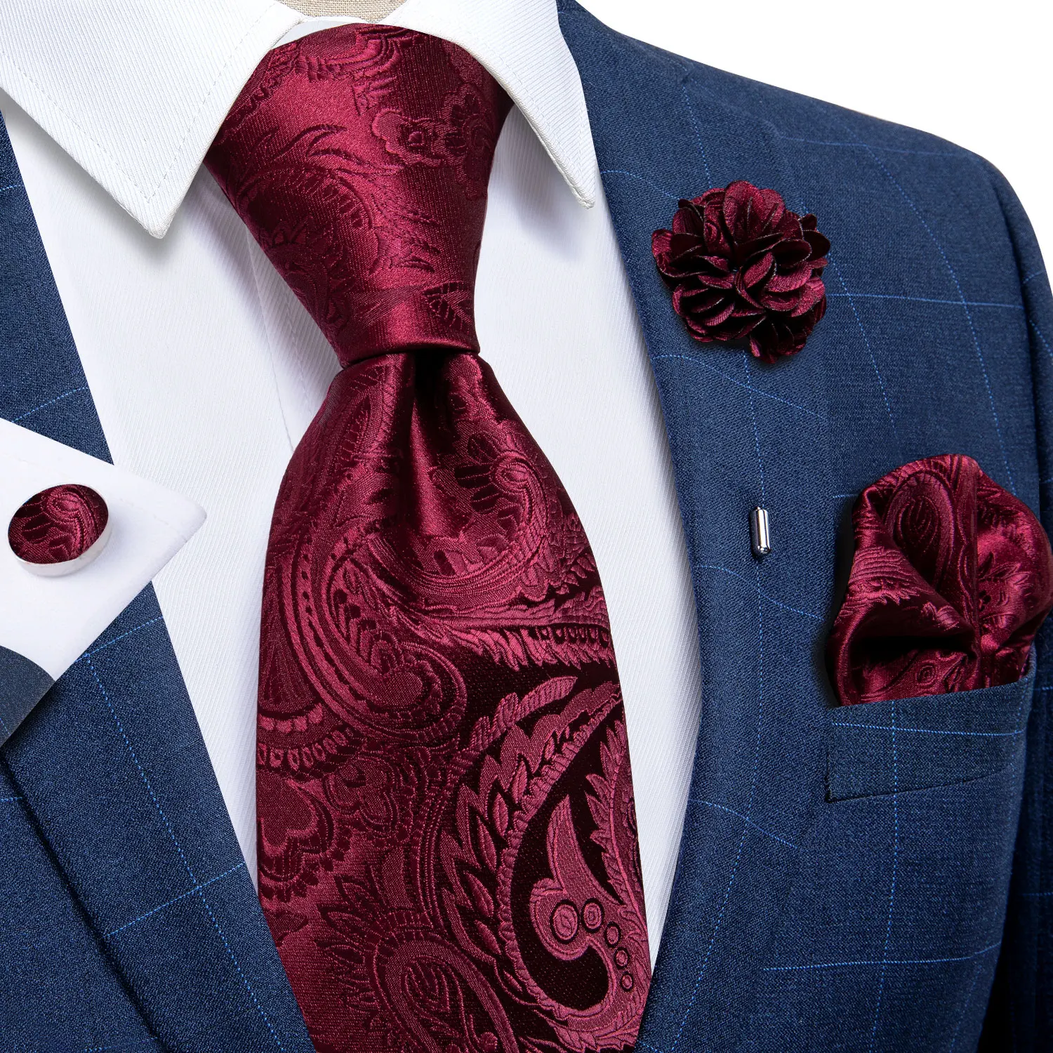 Neue Mode Grün Krawatten Für Männer Red Paisley 8cm Silk Krawatte Brosche Taschentuch Set Männer Hochzeit Party Business Krawatten diBanGu