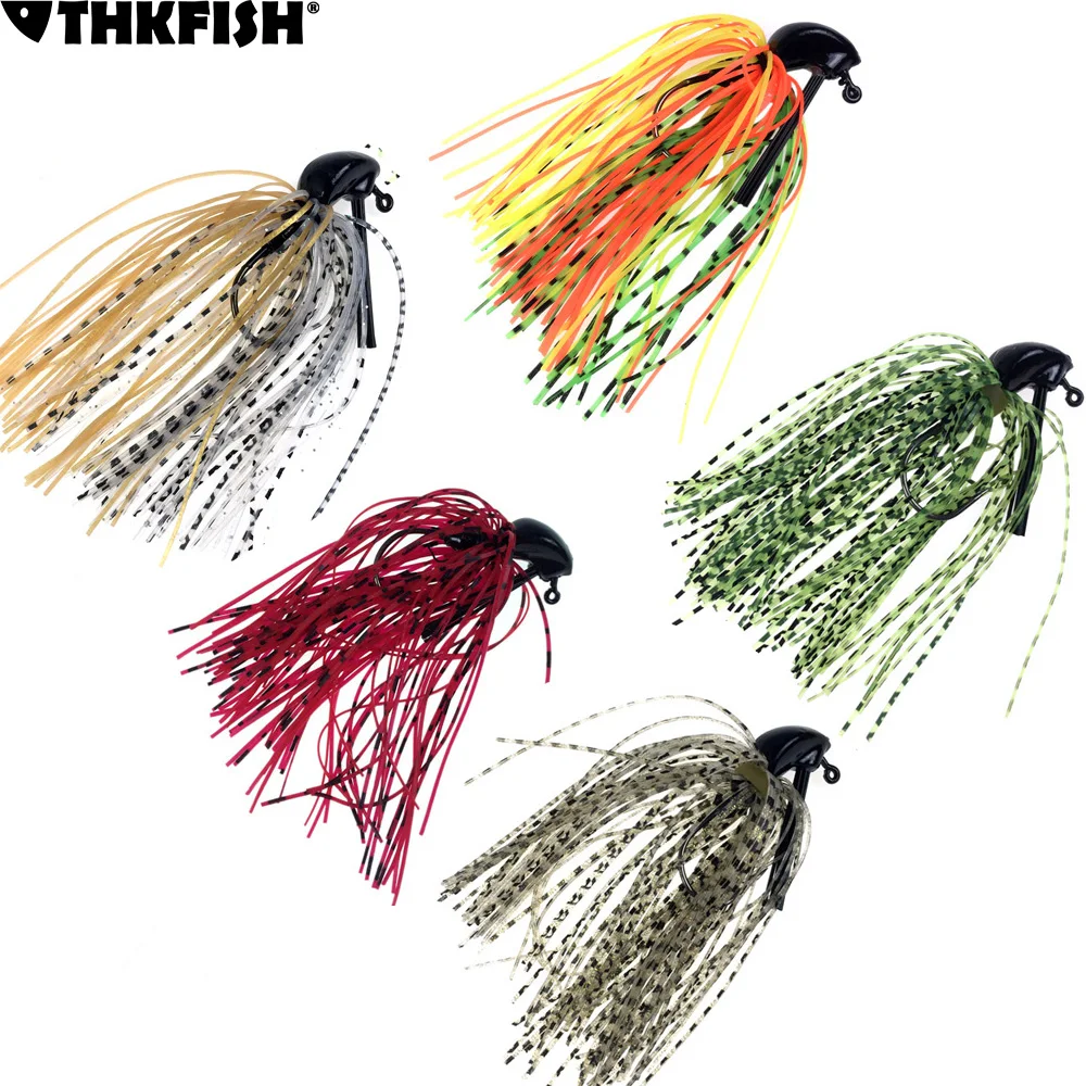 THKFISH 5pcs Jig Fishing Lures Wire Bait 7g 10g 14g Rubber Swim Skirt Jigs Head Fishing Hook Silicone Swimbaits For Buzz Bass