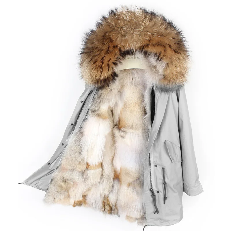 2021 Winter Natur Pelzmantel Echt Waschbären Pelz Futter Stern Stil Classics Parka frauen Lange Oberbekleidung tragen