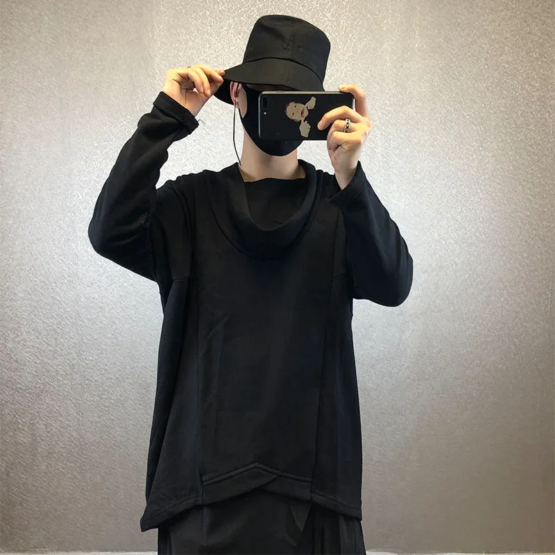 Autumn and winter new black fake two-piece pile collar youth Harajuku style personality front short and long loose botto