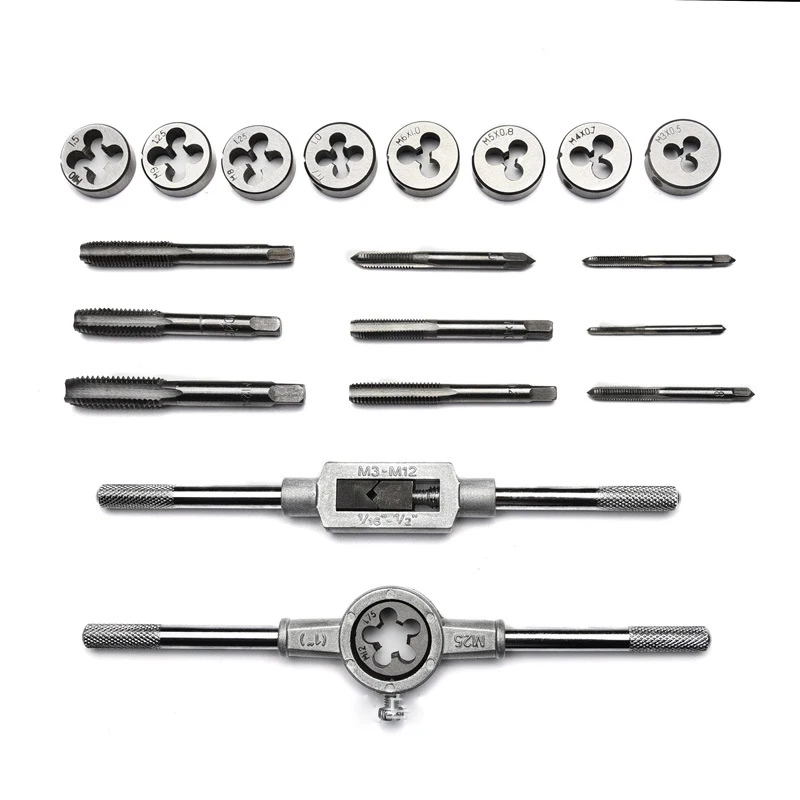 Imagem -03 - Toque e Die Bit Grupo Metric Wrench Cut M3-m12 Ferramenta de Rosqueamento Manual Carboneto de Tungstênio Tap Die Screw Thread Making 12 Pcs 20 Pcs