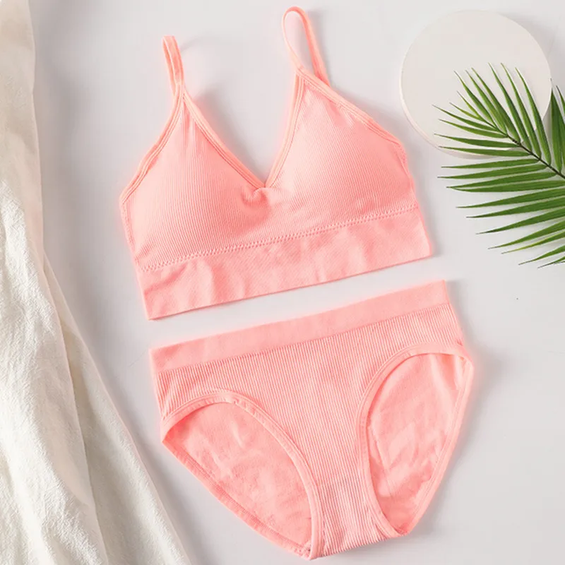 Women Bra and Panties Set Low Back Bra Seamless Sexy Lingerie Set Backless Brassieres Female Crop Top Sport Underwear Set